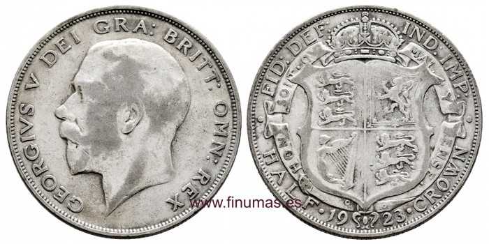 GREAT BRITAIN - K-0818 - 1/2 CROW 1923. MBC- Silver