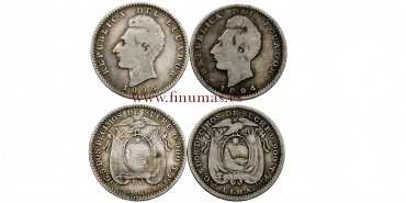 ECUADOR - K-051.3 - DOS DECIMOS DE SUCRE 1894 y 1895 - BC- Lote 2 piezas