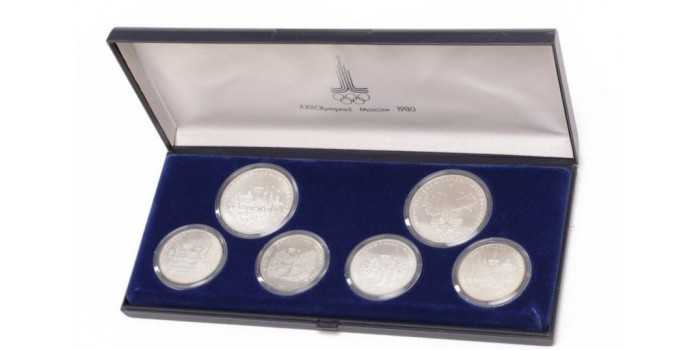 RUSSIA - K-145-150 - 4x 5 and 2x 10 Rubles 1977 Moscow Olympics- SILVER