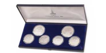 RUSIA - K-145-150 - 4x 5 y 2x 10  Rublos 1977 Olimpiadas Moscú- PLATA