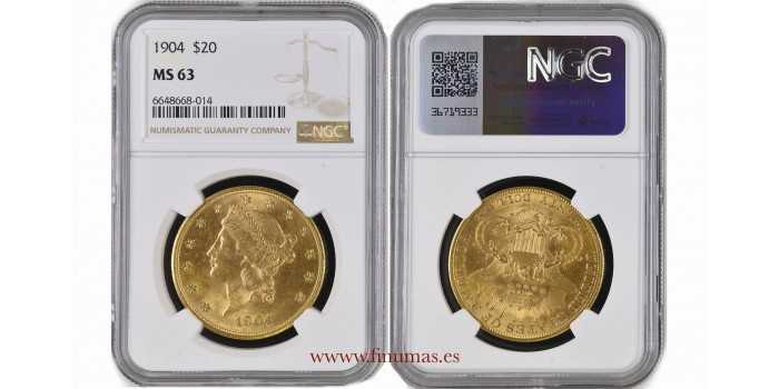 USA K-074.3.- 20 DOLLAR 1904 Liberty Head. GOLD NGC- MS 63