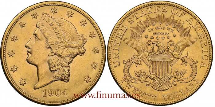 USA K-074.3.- 20 DOLLAR 1904 Liberty Head. GOLD NGC- MS 63