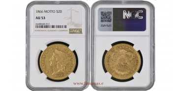 USA K-074.3.- 20 DOLLAR 1866 MOTTO. Liberty Head. GOLD. NGC AU53