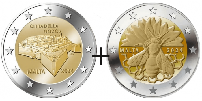 2 EUROS CONMEMORATIVOS MALTA 2024  ABEJA + CIUDAD AMURALLADA"