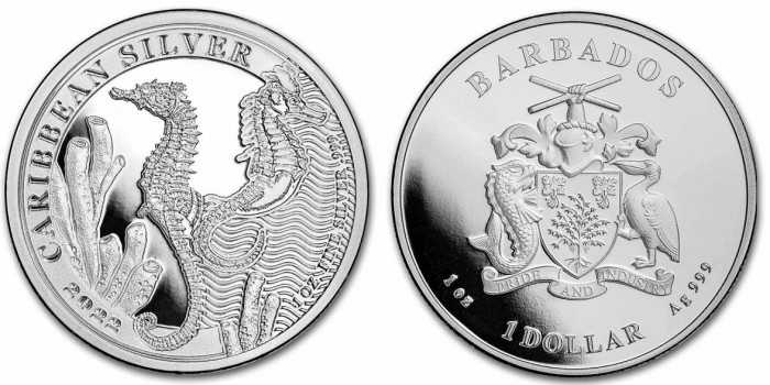 BARBADOS - K-183- SILVER OUNCE CABALLITO DE MAR 2022