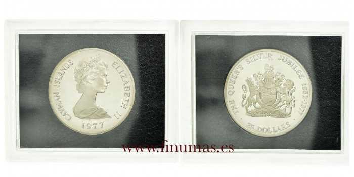 CAYMAN ISLANDS - K-014 - 25 DOLLARS ELISABETH II 1977. PROOF - SILVER