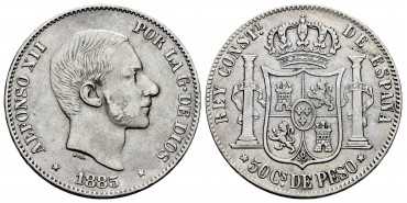 Cy16638f.-ALFONSO XII - 50 Centavos Manila 1885 - MBC/MBC+