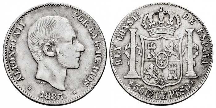 Cy16638d.- ALFONSO XII - 50 Centavos Manila 1885 - MBC-