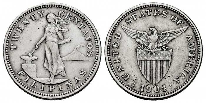 FILIPINAS - k-166 - 20 Centavos 1904 S. MBC - PLATA