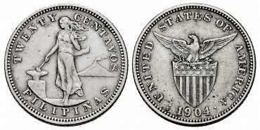 PHILIPPINES - k-166 - 20 Cent 1904 S. MBC - SILVER
