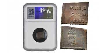 Cy13894.-FERNANDO VII -1/2 Maravedi VARIANT 1381 Pamplona - NGC AU