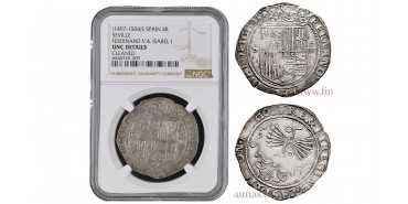Cy02666.- REYES CATOLICOS 4 REALES 1469-1504 SEVILLA. LARGE FLAN - MBC+
