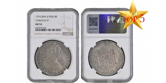 Cy13027.-CARLOS IV - 8 Reales 1791 Lima I.J.- NGC AU53. TOP-5