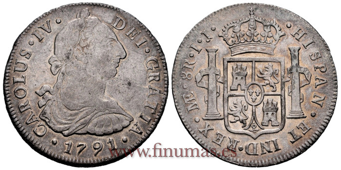 Cy13027.-CARLOS IV - 8 Reales 1791 Lima I.J.- NGC AU53. TOP-5