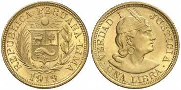 PERU - K-207 - 1 LIBRA 1919 - ORO