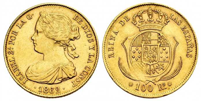 Cy16477.- ISABEL II 100 REALES 1862 Seville.  EBC- .GOLD