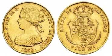 Cy16477.- ISABEL II 100 REALES 1862 Seville.  EBC- .GOLD