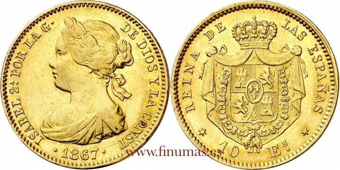 Cy16491.- ISABEL II 100 REALES 1867 MADRID EBC- ORO