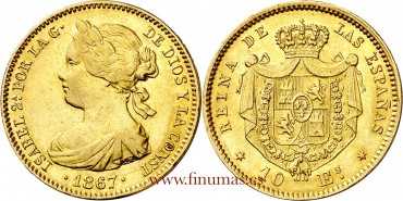 Cy16491.- ISABEL II 100 REALES 1867 MADRID EBC- ORO