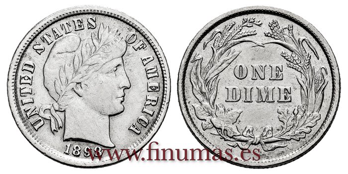 ESTADOS UNIDOS - K-113 - Dime/10 Centavos 1898 - MBC+