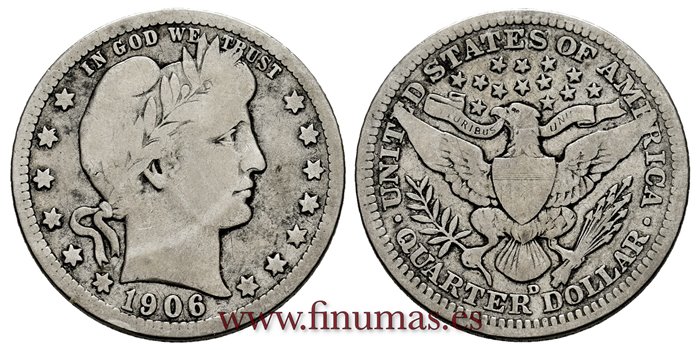 ESTADOS UNIDOS - K-114 - 1/4 Dolar 1906 D - BC