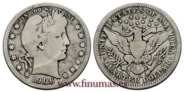 ESTADOS UNIDOS - K-114 - 1/4 Dolar 1906 D - BC