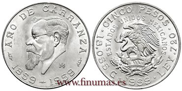 MEXICO - K-471 - 5 Pesos 1959 AÑO DE CARRANZA - SC 