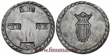 Cy14946v.- Ferdinand VII 5 Pesetas 1809 Tarragona. Variant.  EBC-
