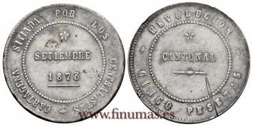 Cy16528.- G.P Y I REPUBLICA - 5 Pesetas 1873 CANTONAL. UNMATCHED. MBC-