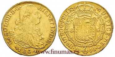 Cy13739.- CARLOS IV  8 Escudos 1804 Nuevo Reino J.J. MBC+ Oro