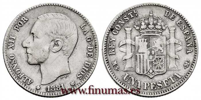 Cy16567d.- ALFONSO XII 1 Peseta 1881 (18-81) M.S.M. - MBC-