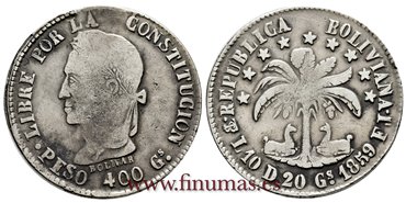 BOLIVIA - K-138-3 - 8 Soles 1859 PTS. Peso 400 gs - MBC