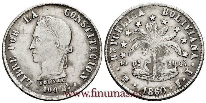  BOLIVIA - K-138 - 8 Soles 1860 PTS. FJ - MBC