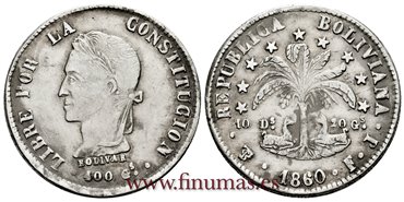  BOLIVIA - K-138 - 8 Soles 1860 PTS. FJ - MBC