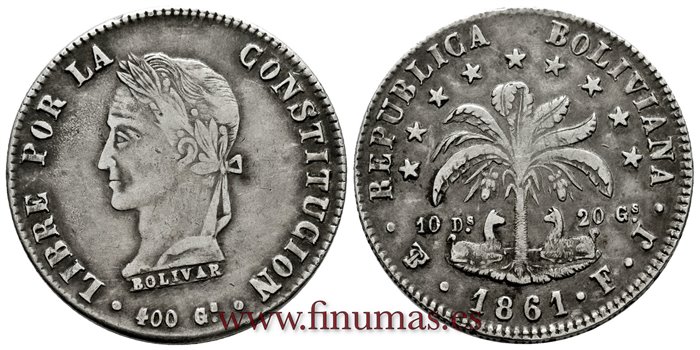  BOLIVIA - K-138-6 - 8 Soles 1861 PTS. FJ - MBC - 10º junto