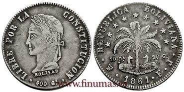  BOLIVIA - K-138-6 - 8 Soles 1861 PTS. FJ - MBC - 10º junto