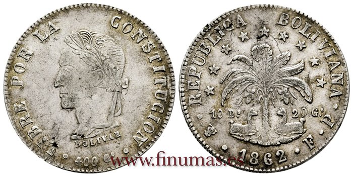  BOLIVIA - K-138-6 - 8 Soles 1862 sobre 61 PTS. FD - MBC  