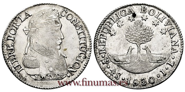  BOLIVIA - K-96 - 4 Soles 1830 Pts. JL - SC  
