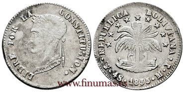  BOLIVIA - K-123-2 - 4 Soles 1855 Pts. MJ - MBC+/EBC-