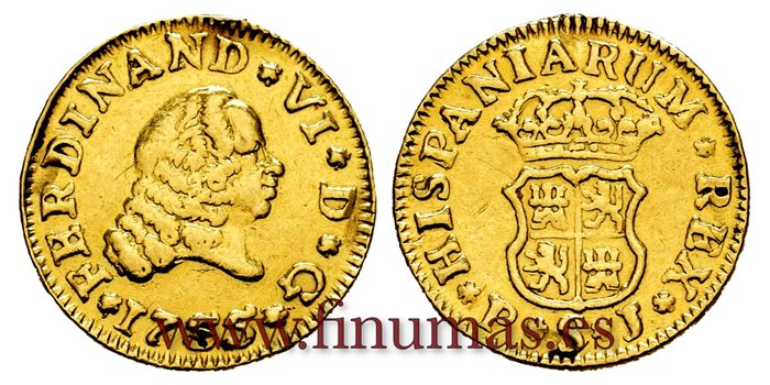 Cy9937.-FERNANDO VI - 1/2 Escudo 1755 Sevilla PJ - MBC. Marca canto