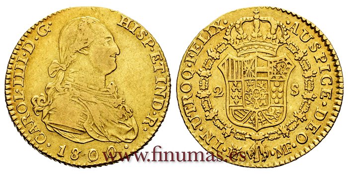 Cy13405.-CARLOS IV - 2 Escudos 1800 Madrid MF - MBC-