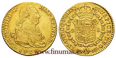 Cy13405.-CARLOS IV - 2 Escudos 1800 Madrid MF - MBC-