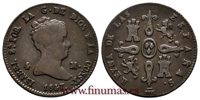Cy15734.-ISABEL II -  4 Maravedis 1847 Segovia - MBC