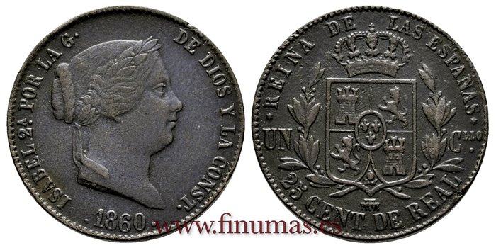 Cy15778.-ISABEL II - 25 Centimo de real 1860 Segovia - MBC+