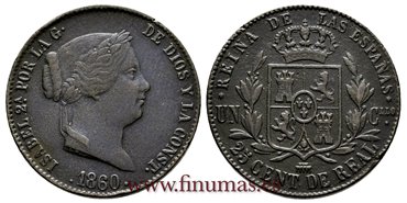 Cy15778.-ISABEL II - 25 Centimo de real 1860 Segovia - MBC+