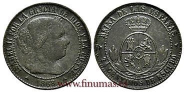 Cy15797.-ISABEL II - 2 1/2 Centimo de escudo 1868 Jubia OM- MBC+