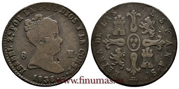 Cy15814.-ISABEL II - 8 Maravedis 1838 Segovia - BC+