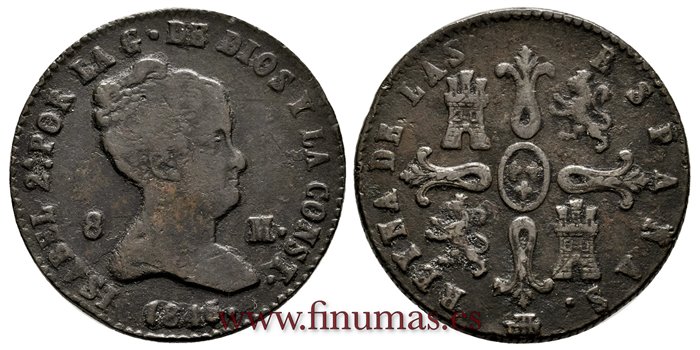 Cy15829.-ISABEL II - 8 Maravedis 1845 Segovia - MBC