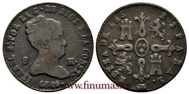 Cy15829.-ISABEL II - 8 Maravedis 1845 Segovia - MBC