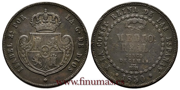 Cy15866.-ISABEL II - 1/2 Real 1850 Segovia - BC+